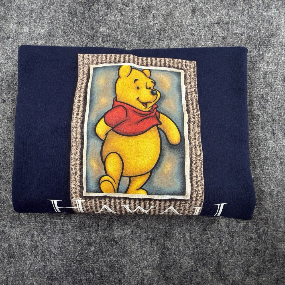 Vintage Disney Store Winnie The Pooh Sweatshirt Large Navy Blue Hawaii Made USA - Picture 2 of 7